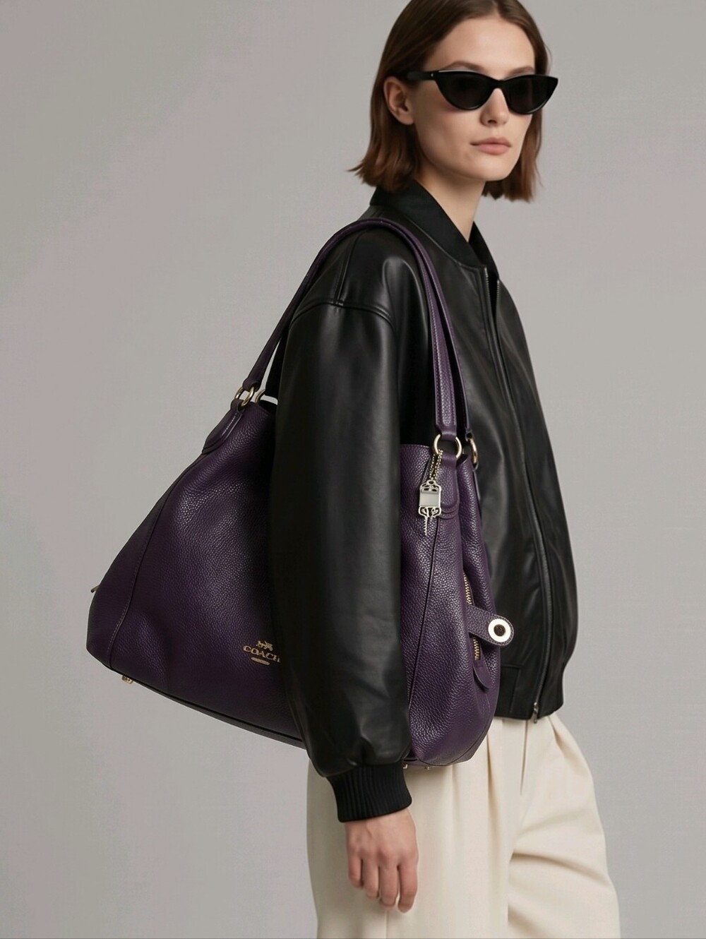 Coach Pebbled Leather Shoulder Bag in Purple